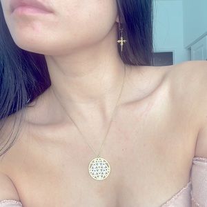 Swarovski gold and crystal circle pendant necklace